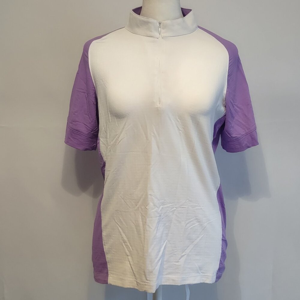 EUC EIS Purple and White Half Zip horseback riding Short Sleeve Shirt